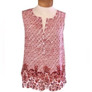 Max Studio S Sleeveless Flowy Printed Red White Top Boho Chic Romantic Feminine